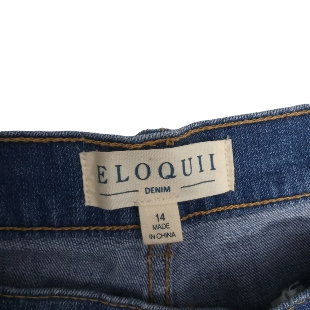 ELOQUII Baggy Straight Plus Asymmetrical Waist Ankle Denim Pants Jeans Size 14